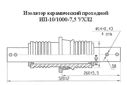  Изолятор керамический проходной ИП-10/1000-7,5 УХЛ2