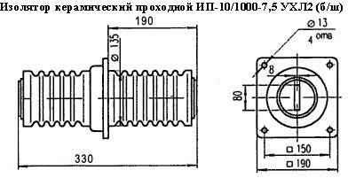  Изолятор керамический проходной ИП-10/1000-7,5 УХЛ2 (б/ш)